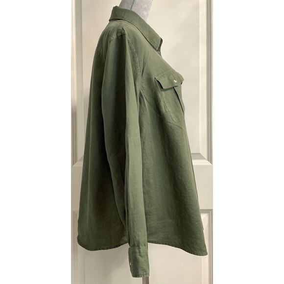 Ralph Lauren 100% Linen 2XL XXL Button Up Top Long Sleeve Green Lagenlook - Picture 4 of 6